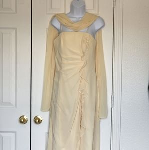 Alexia Couture Chiffon Evening Formal Cocktail Gown w/ Shawl Wrap Cream S